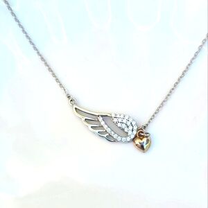 Sterling Silver Angel Wing with Heart Necklace Angelcore